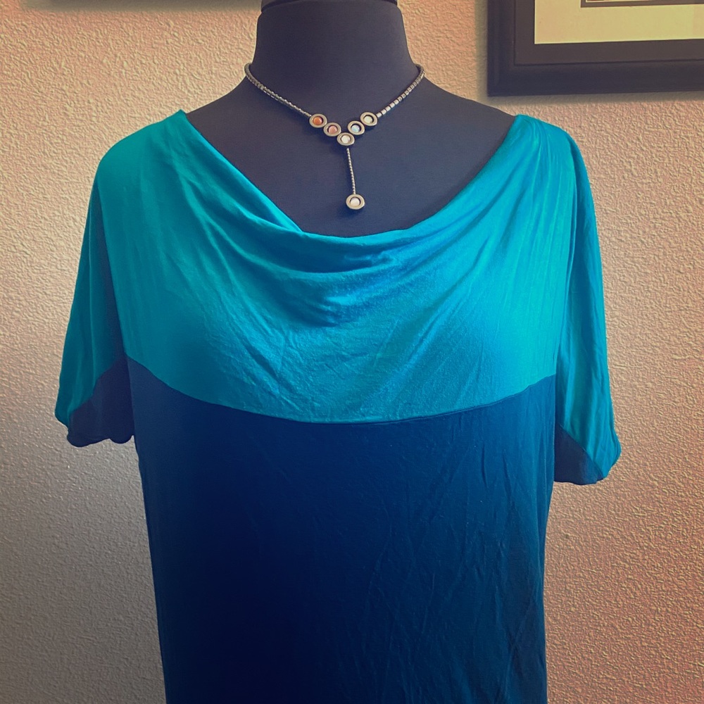 Express color block cowl neck banded blouse